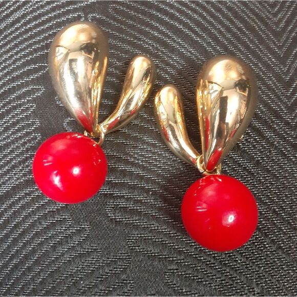 Zara Gold and Red Statement Earrings - Picture 7 of 9